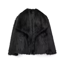 Chic Women's Cropped Faux Fur Jacket – Snap Button Winter Coat