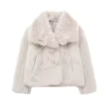 Chic Women's Cropped Faux Fur Jacket – Snap Button Winter Coat