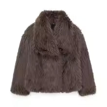 Chic Women's Cropped Faux Fur Jacket – Snap Button Winter Coat
