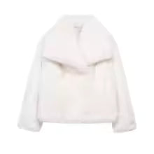 Chic Women's Cropped Faux Fur Jacket – Snap Button Winter Coat