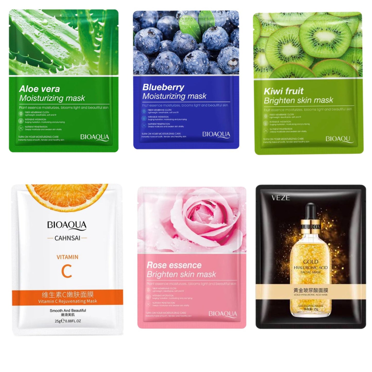 PACK OF 6 Nourish Your Skin with Bioaqua – Hydrating & Brightening Face Masks