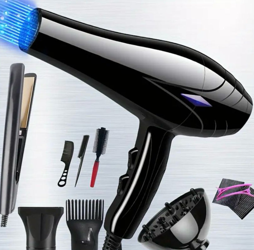 Professional Women's Hair Dryer and Straightener Set, 220V, European Plug, Including