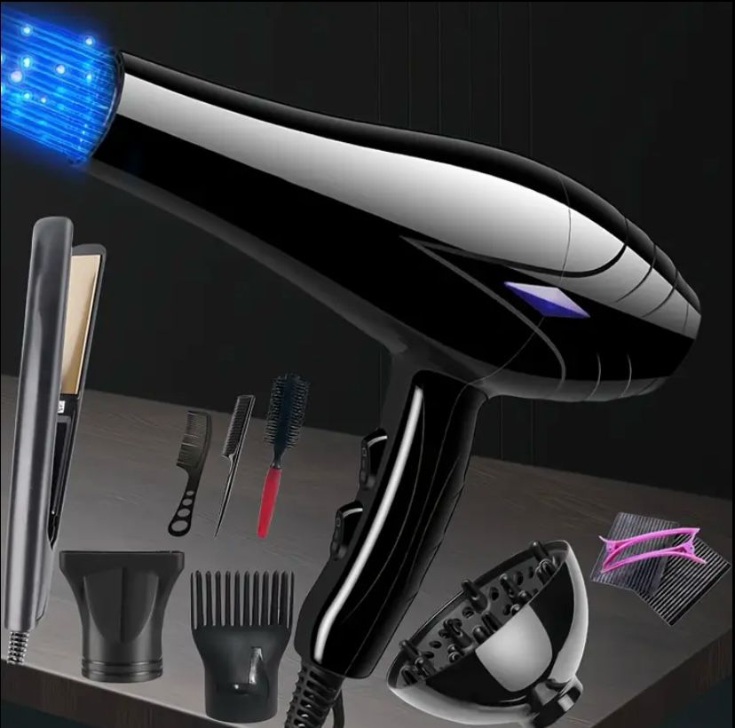 Professional Women's Hair Dryer and Straightener Set, 220V, European Plug, Including