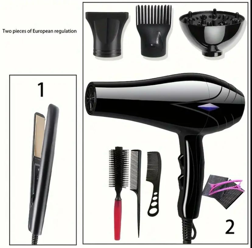 Professional Women's Hair Dryer and Straightener Set, 220V, European Plug, Including