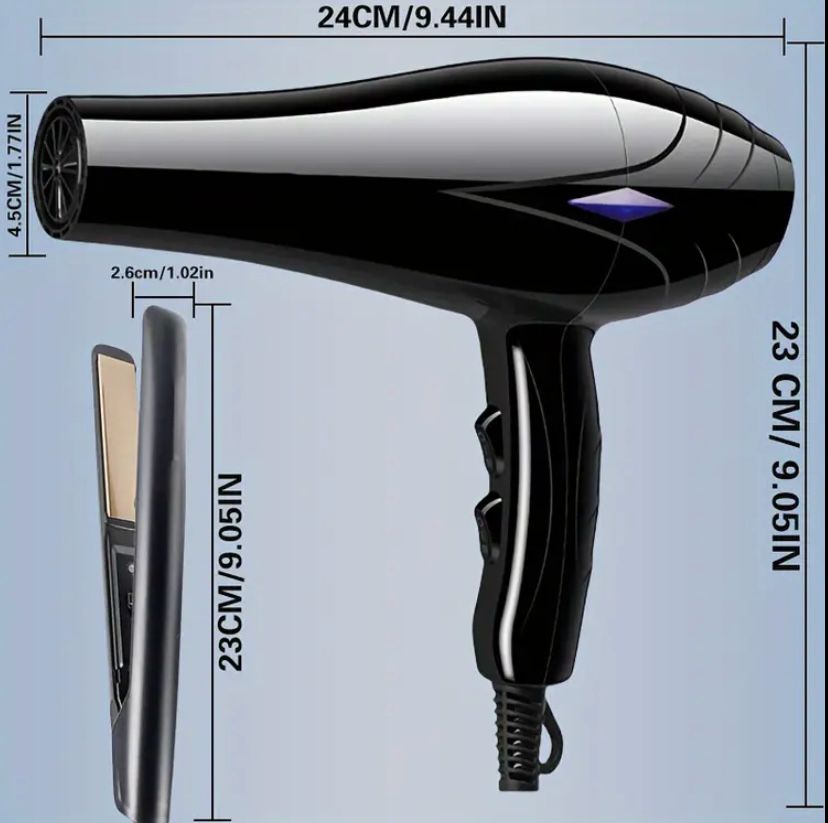 Professional Women's Hair Dryer and Straightener Set, 220V, European Plug, Including