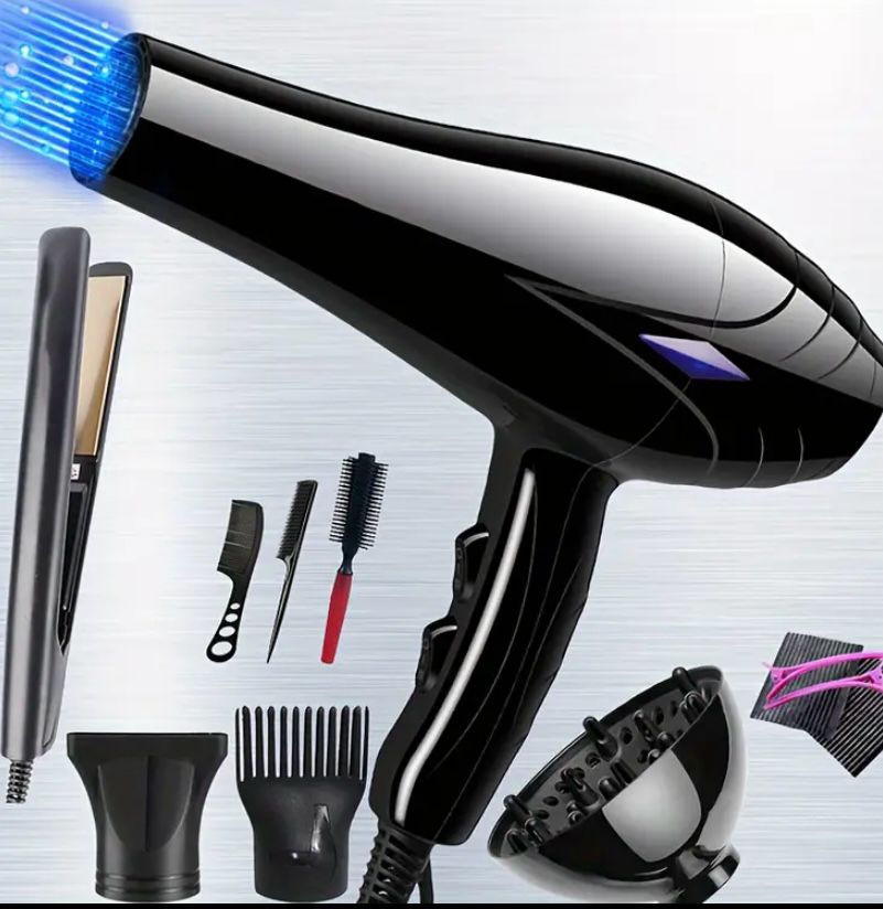 Professional Women's Hair Dryer and Straightener Set, 220V, European Plug, Including