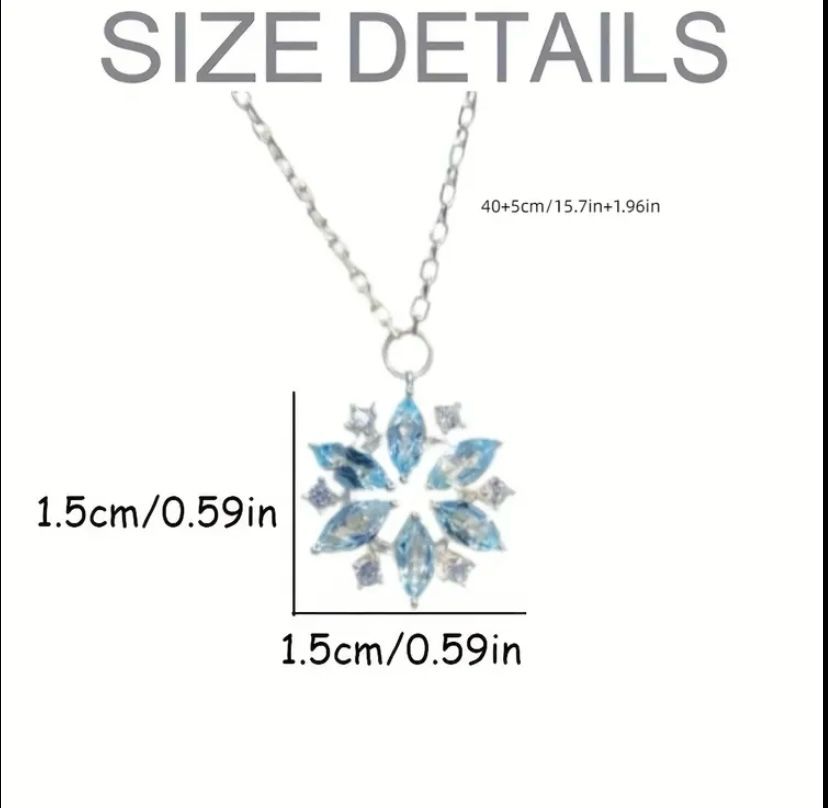 Creative Exquisite Sky Blue Snowflake Design Pendant Necklace Decorative Accessories