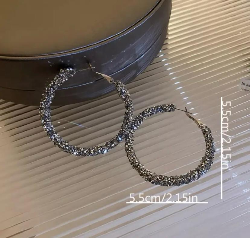 Bohemian Full Rhinestone Large Hoop Earrings, Stylish And Chic Circle Drop Ear  Women