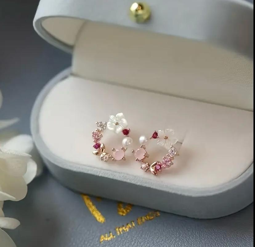 Flower Leaves And Butterfly Stud Earrings For Women Trendy Wreath Shaped Stud Earrings