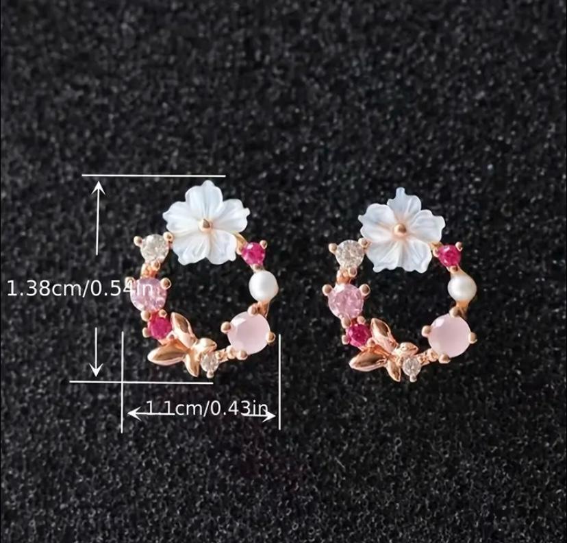 Flower Leaves And Butterfly Stud Earrings For Women Trendy Wreath Shaped Stud Earrings