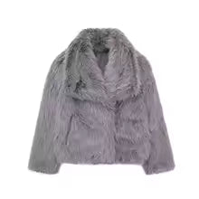Chic Women's Cropped Faux Fur Jacket – Snap Button Winter Coat